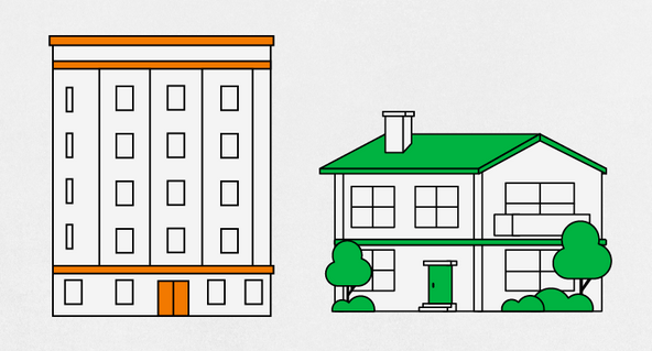 illustration of an apartment building and a house