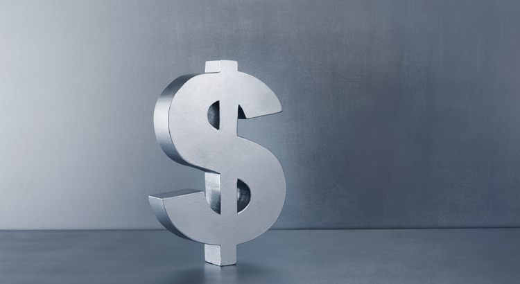 image of chrome dollar sign against grey background